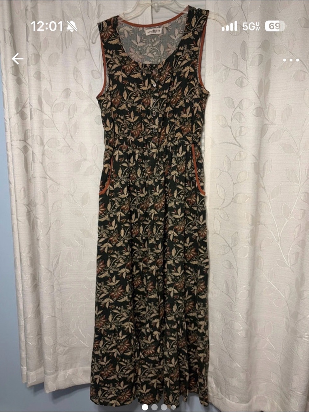 NATURAL LIFE Dark Green Floral Sleeveless Maxi Dress with Brown and Tan Flowers